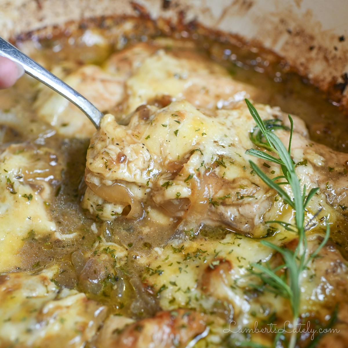 spoon in french onion chicken.