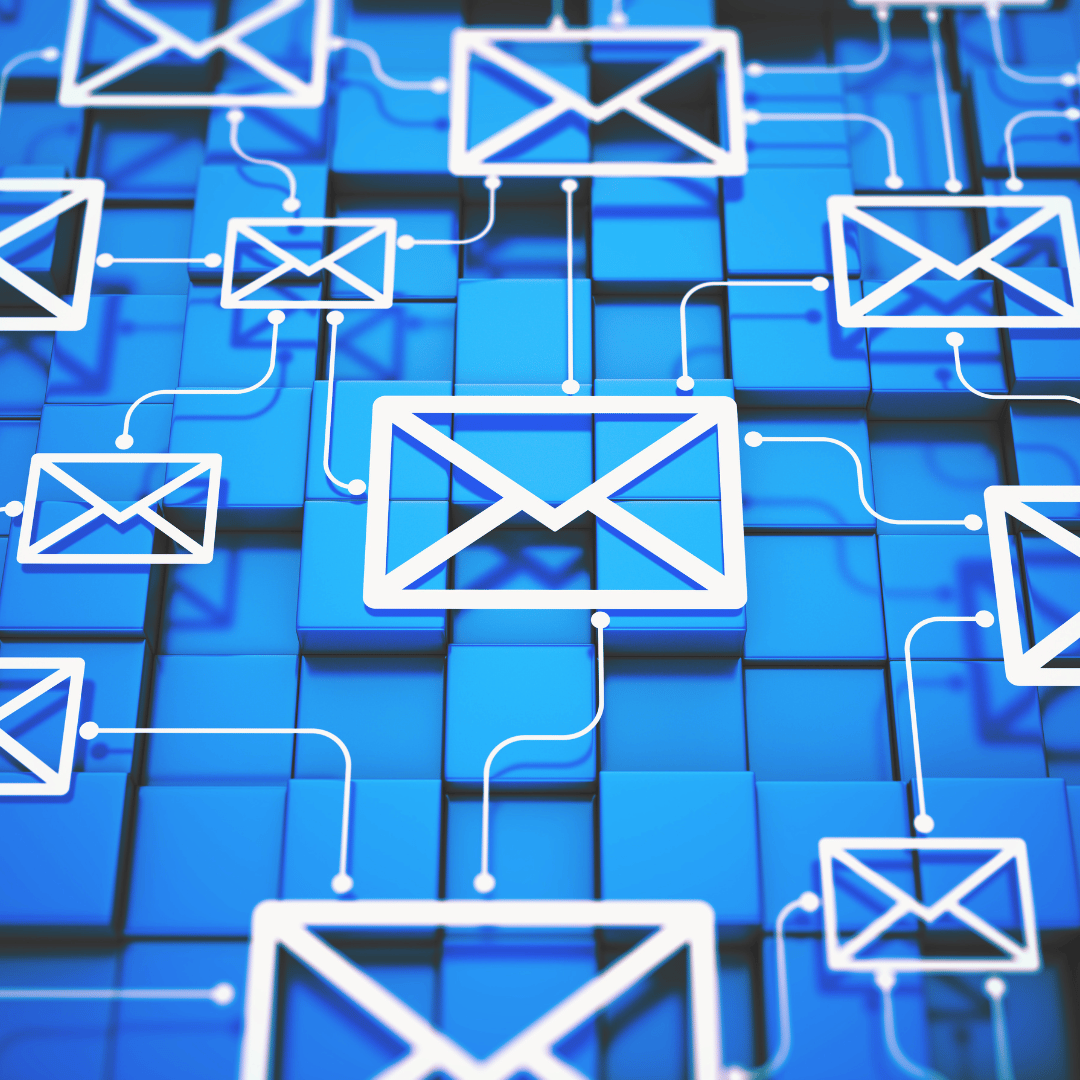 emails on blue background