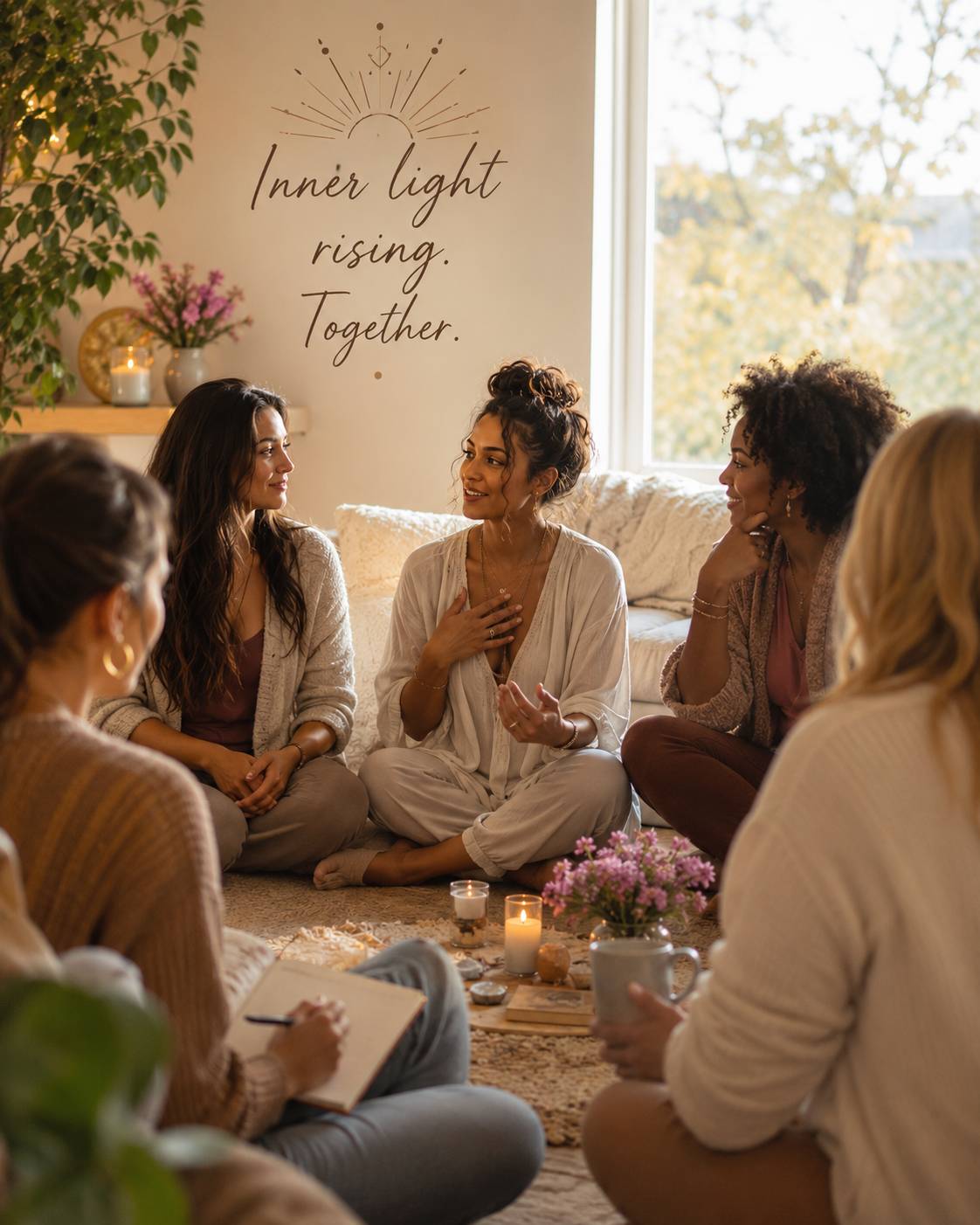 women gathered in circle supporting their spiritual practices