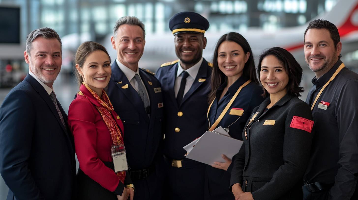 A team of people working at an airport