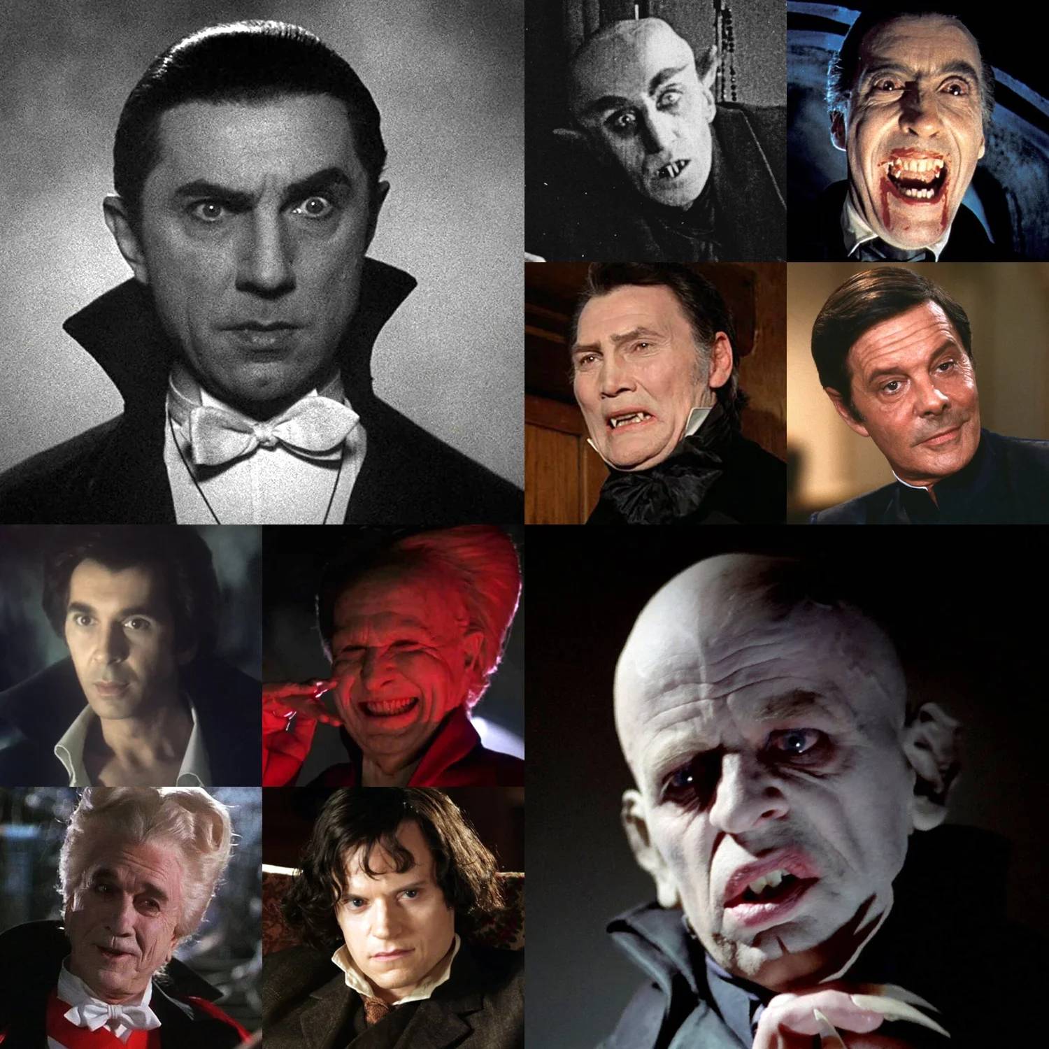 A collage of Draculas from films.