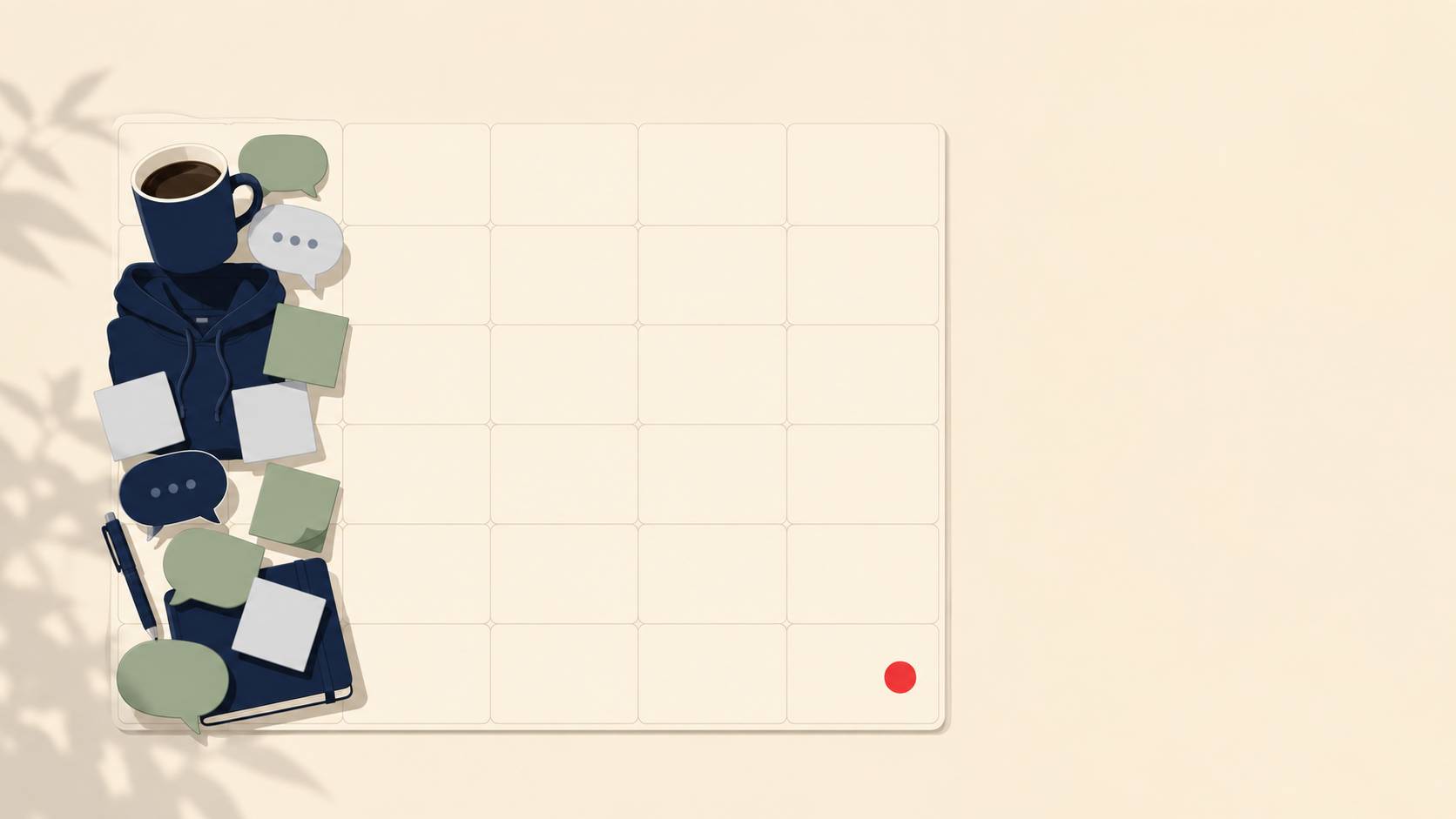 A calendar with everything clustered early in the week and a single dot later in the week. 