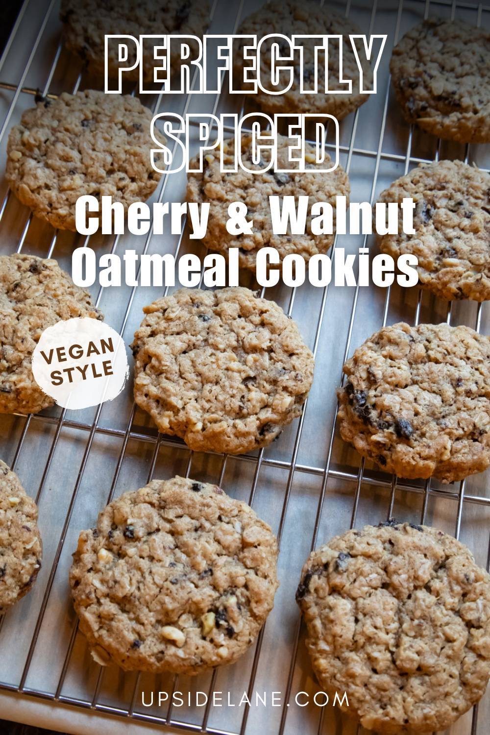 cherry walnut oatmeal cookies on a wire rack