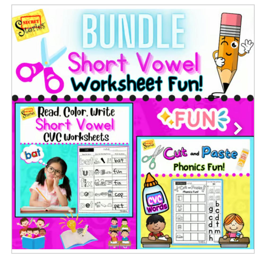 secret stories short vowel worksheet bundle