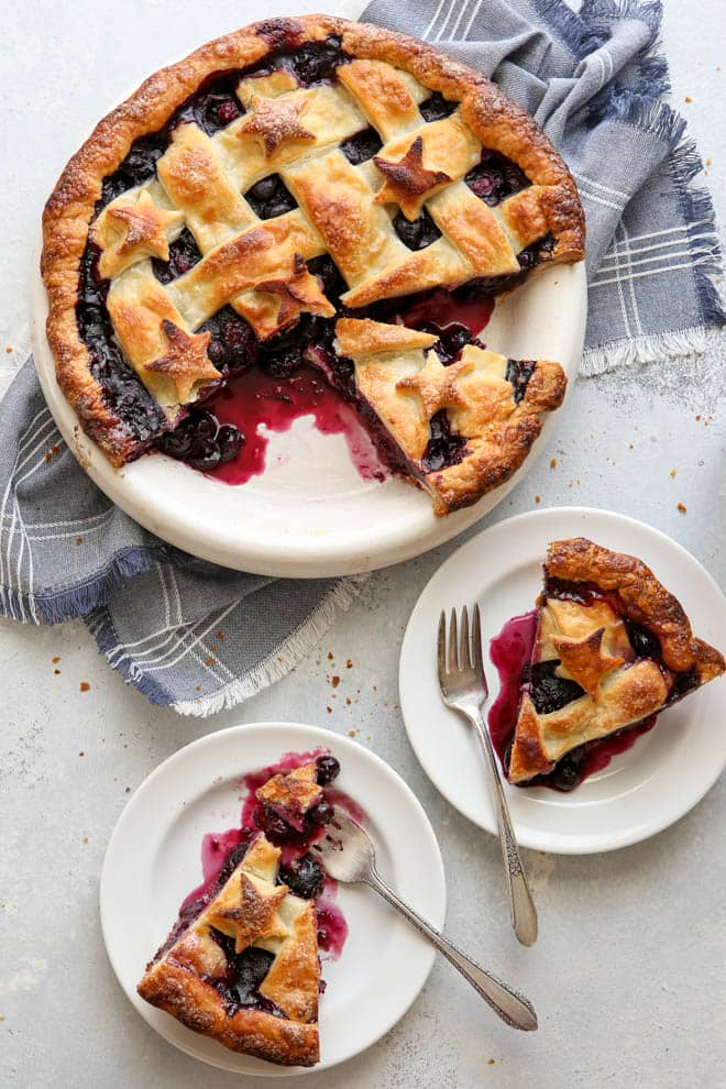 black and blueberry pie sliced up