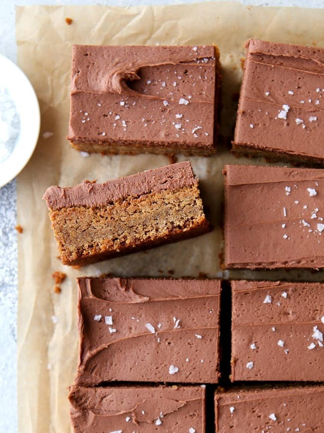 peanut butter blondies with milk chocolate buttercream