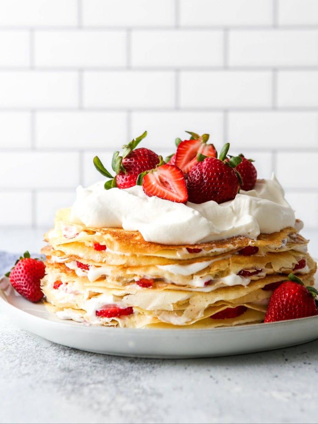 strawberries and cream crepe cake
