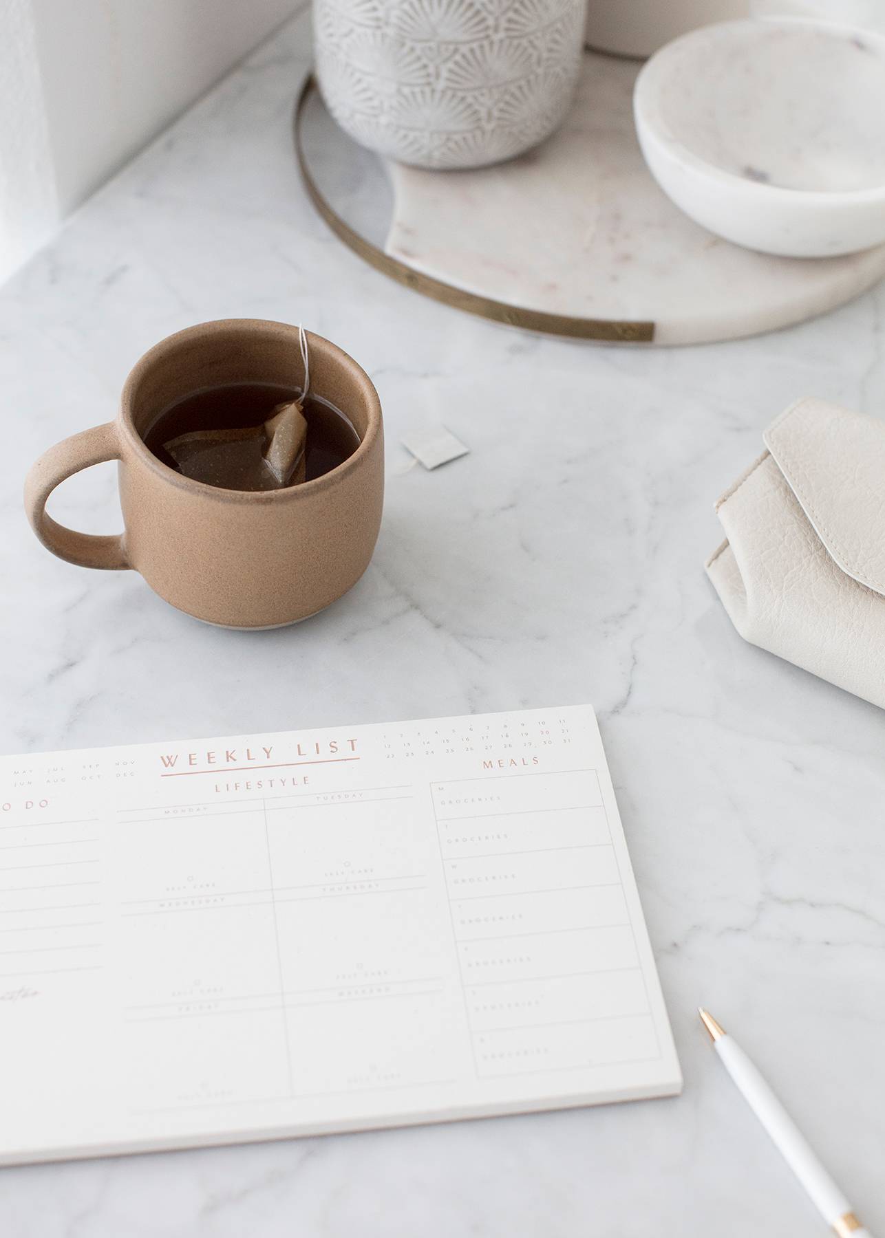 Tea and weekly planner