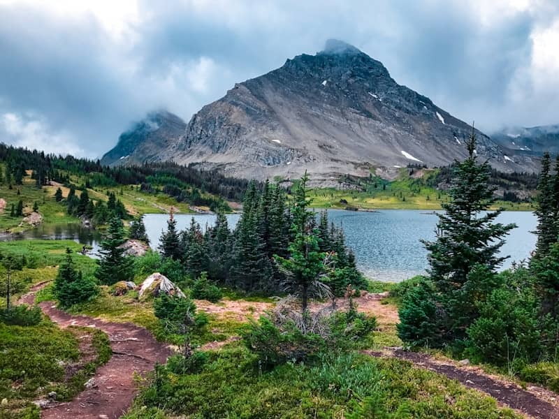 A mountain with a lake in the middle of it