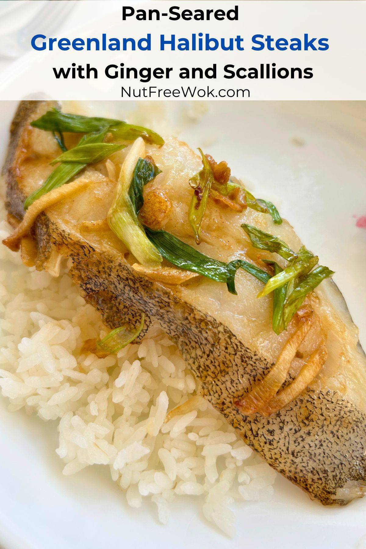 greenland halibut with scallions and ginger over rice