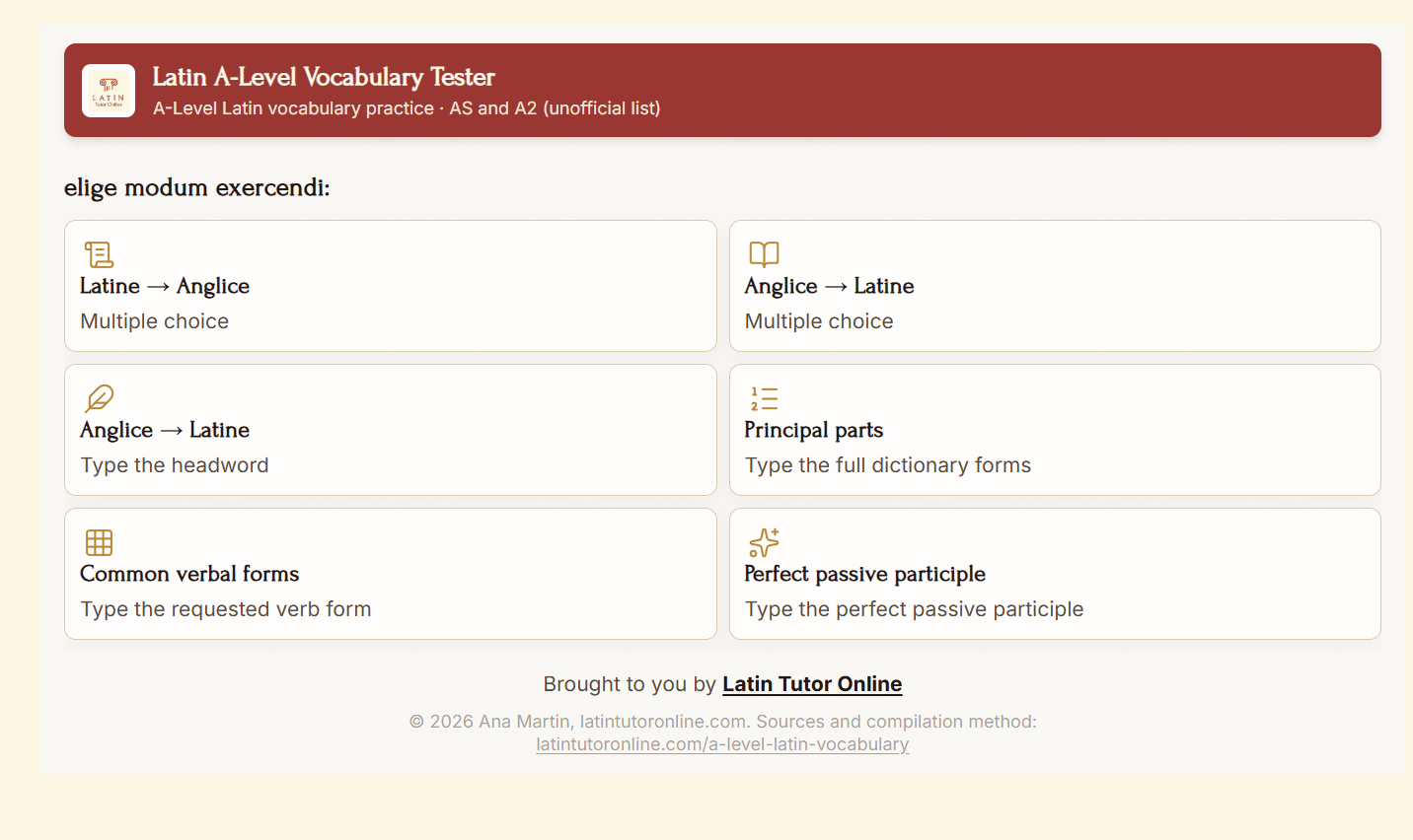 A-Level vocabulary app layout