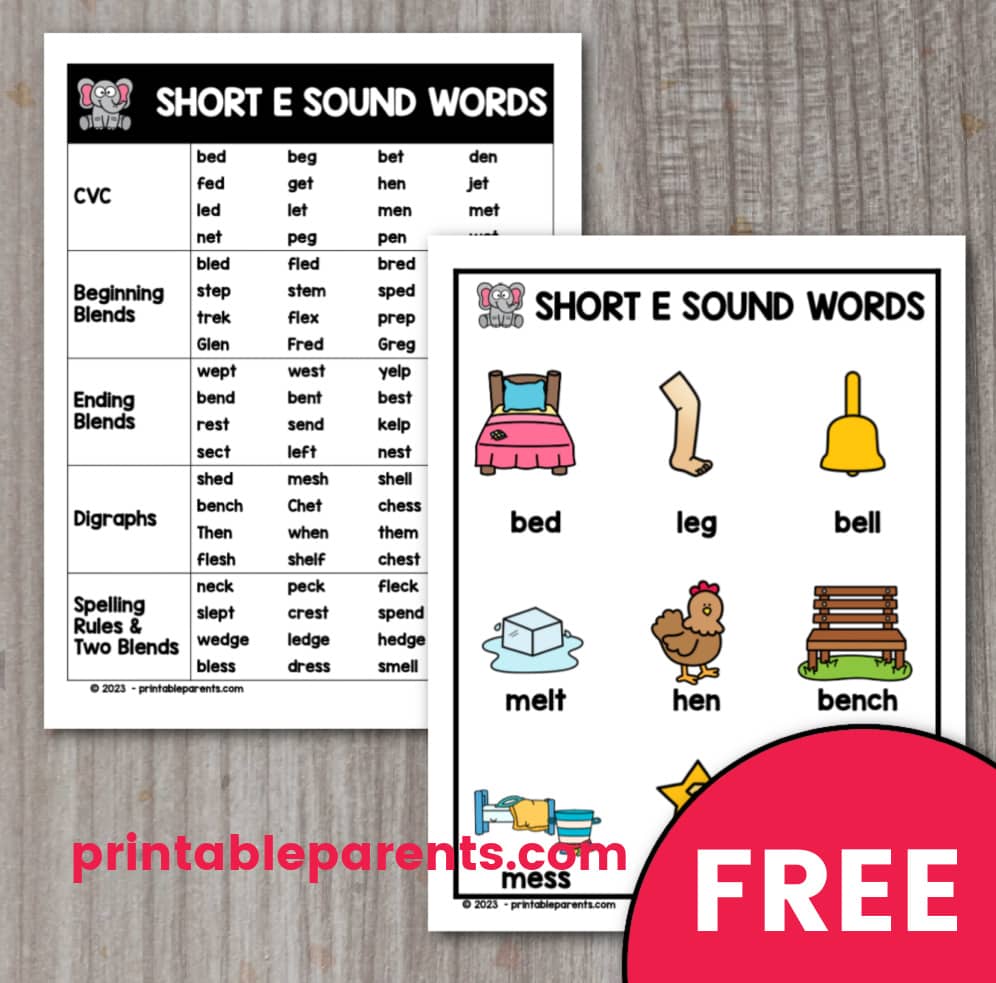 Short E Vowel Sounds List Chart