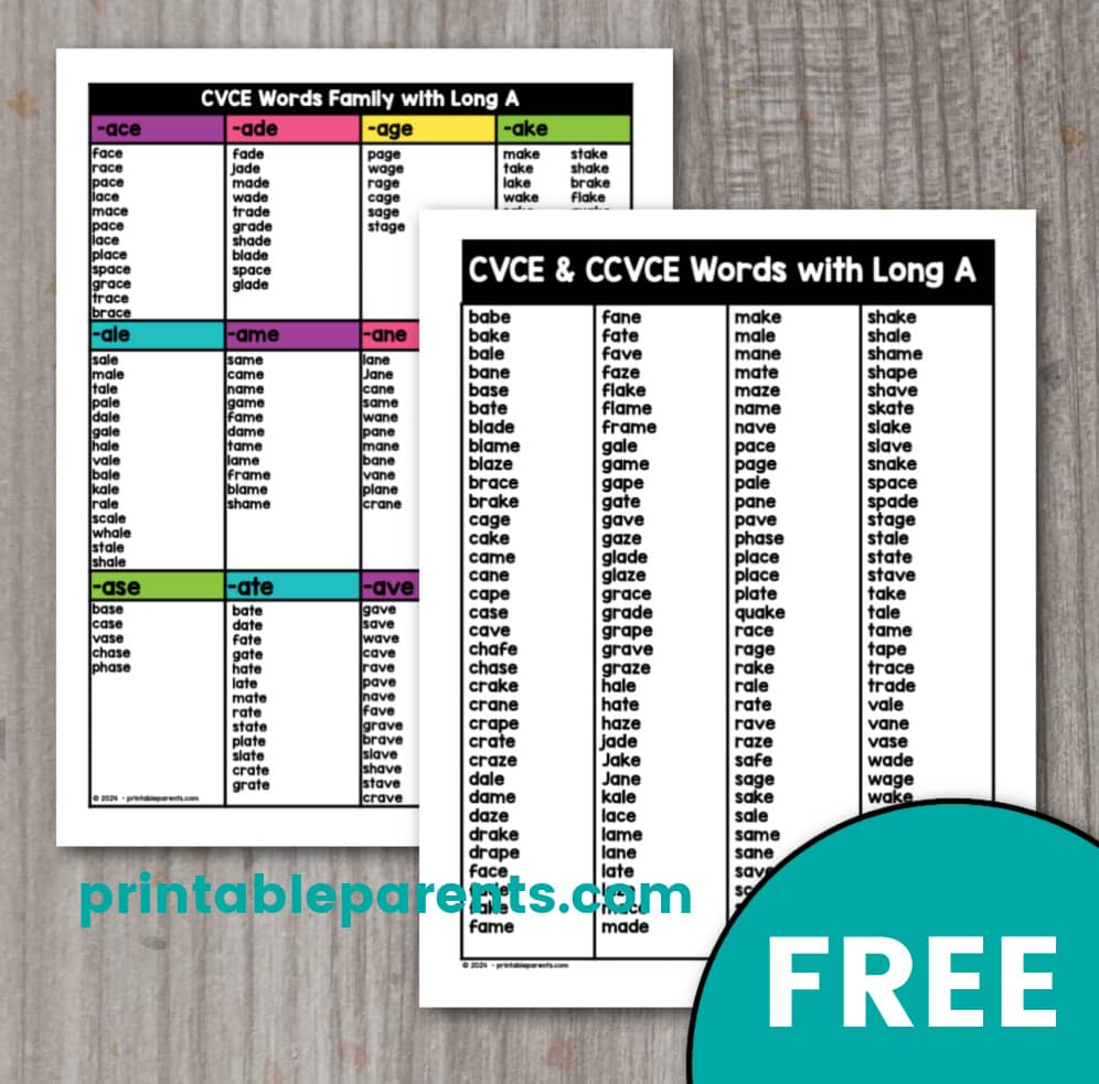 Long A with Silent E Words List & Chart