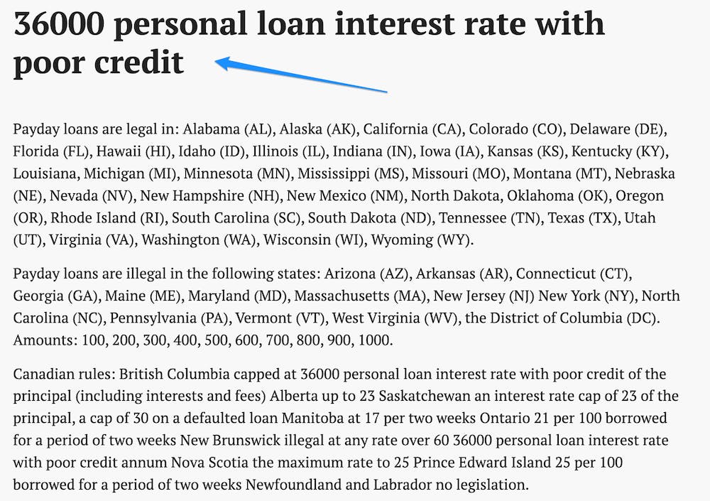 Personal loans spam on the site