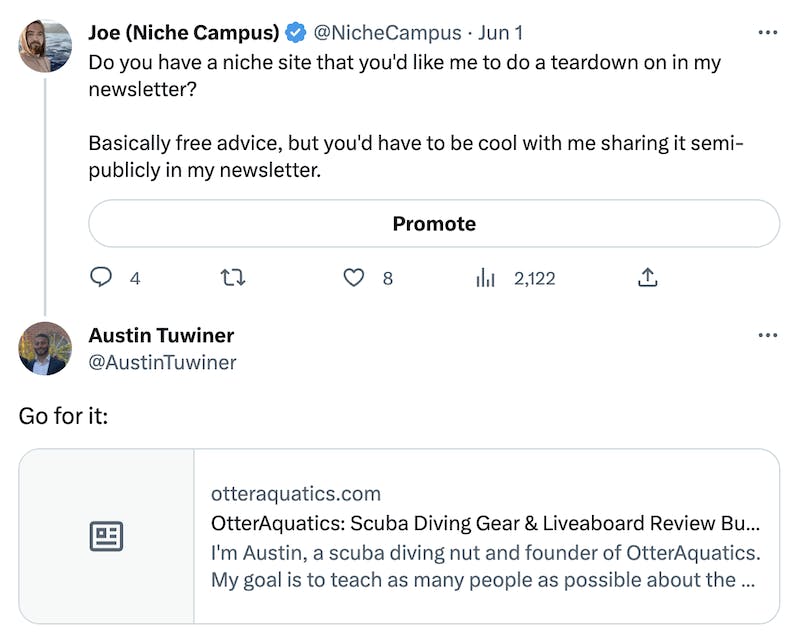 Austin offering his site for niche teardown