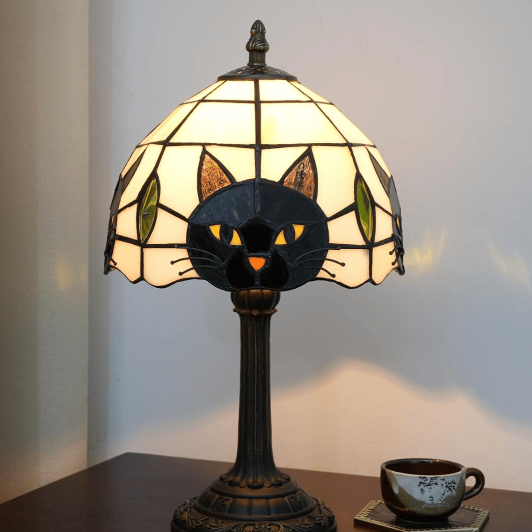 Tiffany style black cat lamp