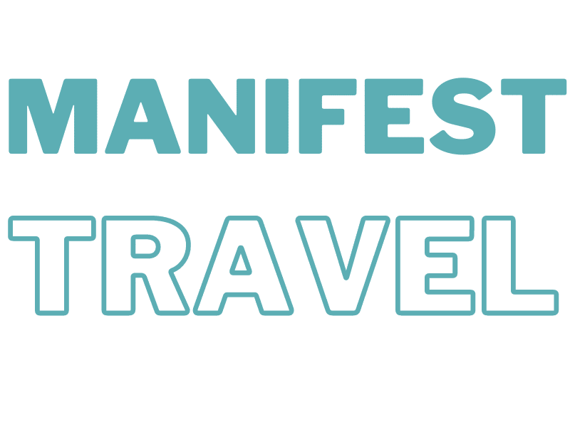 manifest travel in blue lettering