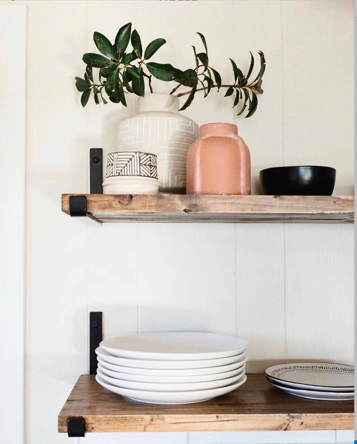 wood shelves with vases