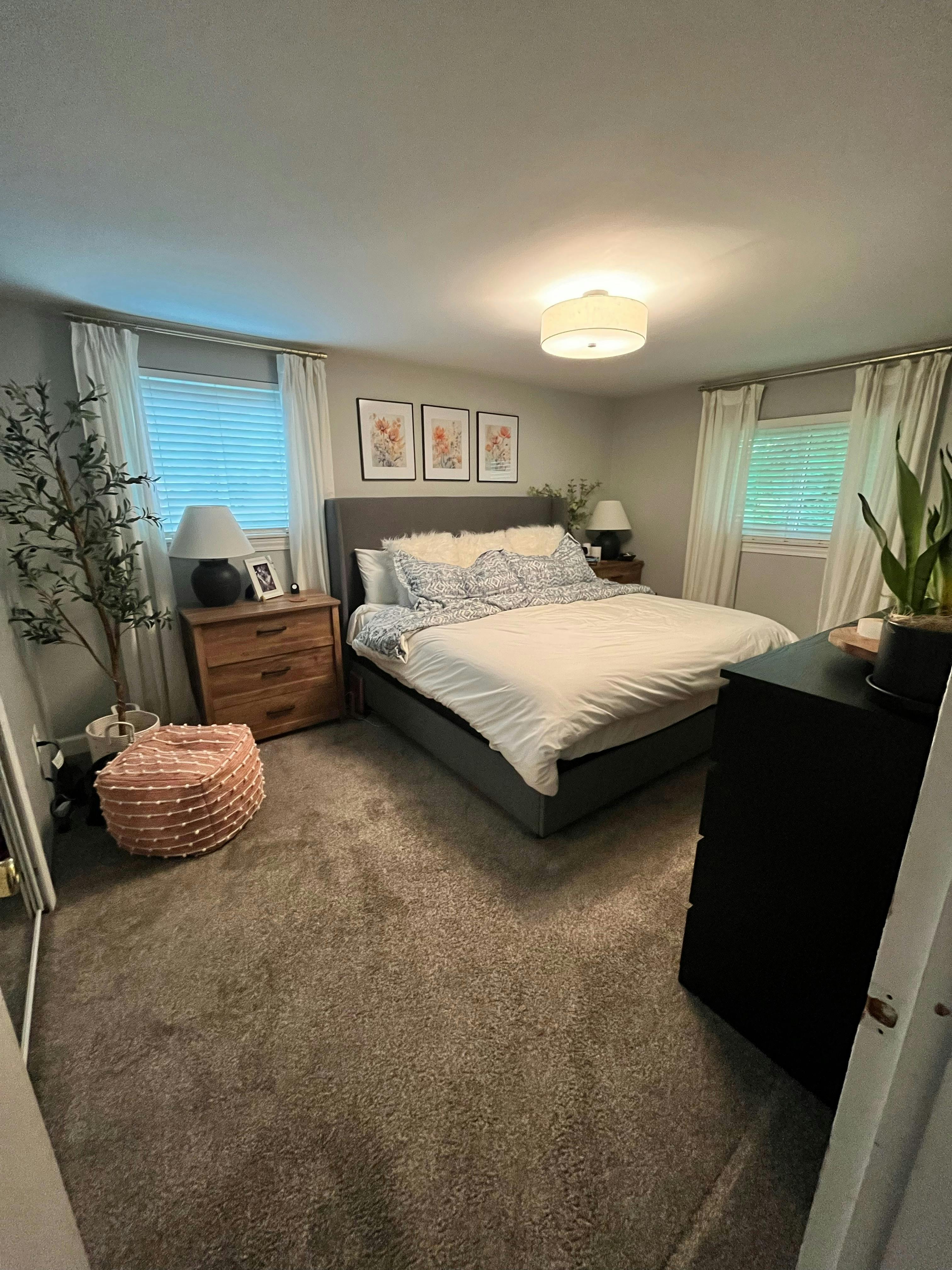 bedroom with bed and curtains