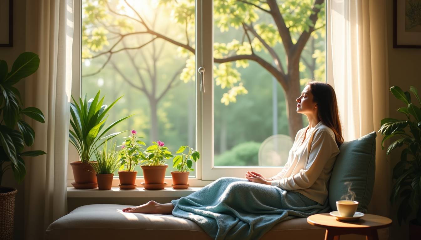 woman with chronic condition relaxing by the window