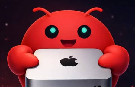 OpenClaw holding a Mac mini; illsutration.