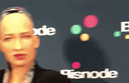 Humanoid robot winking.