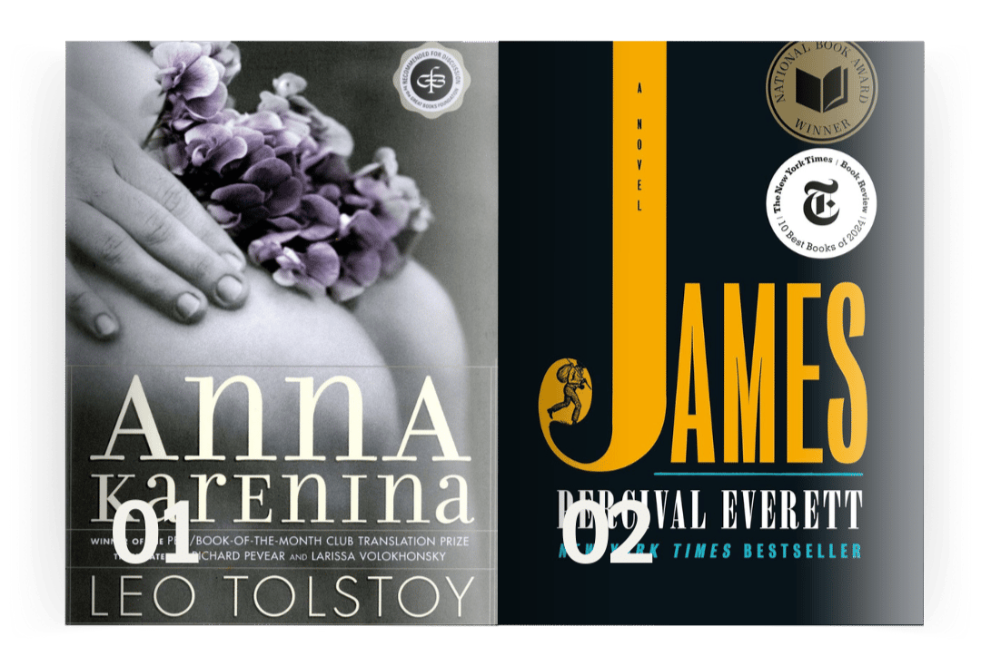 The book covers of Anna Karenina and James