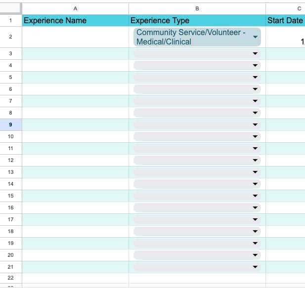 Premed Extracurricular Tracker @ee_to_md 