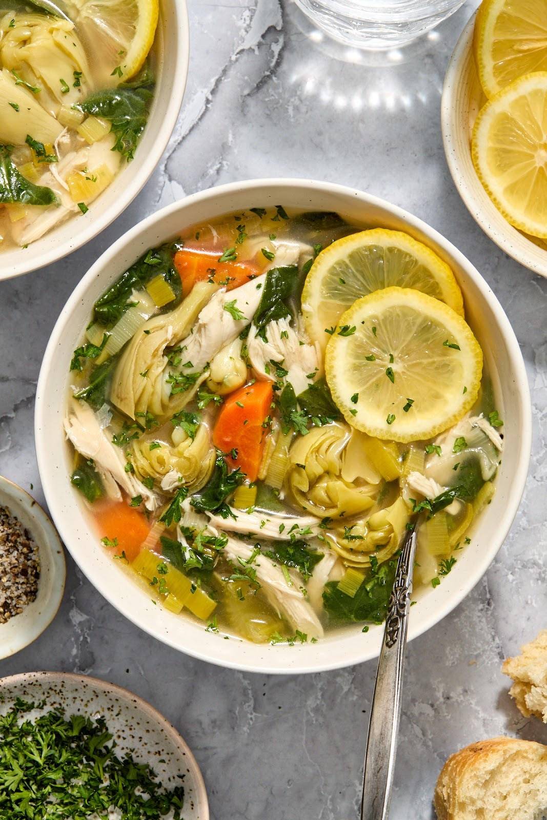 Slow Cooker Lemon Chicken Artichoke Soup
