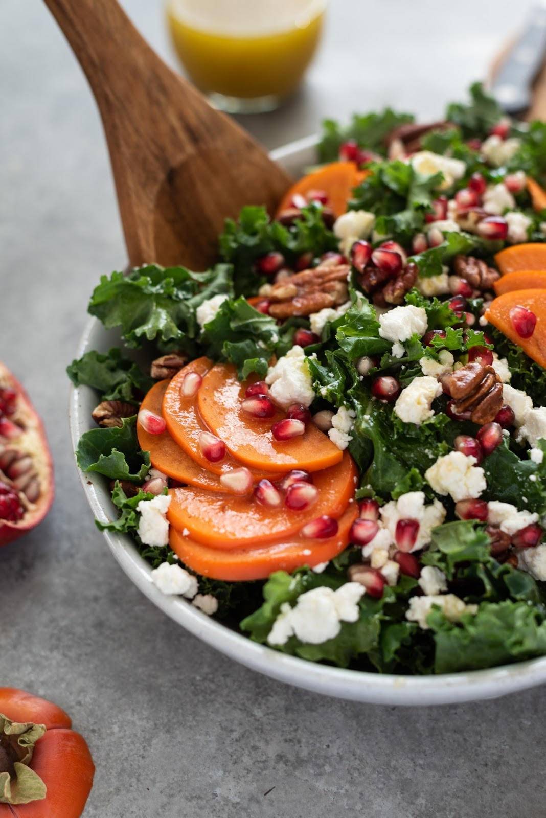 Holiday Salad with Kale, Persimmon & Pomegranate