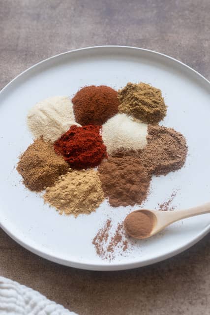 A plate with various spices 