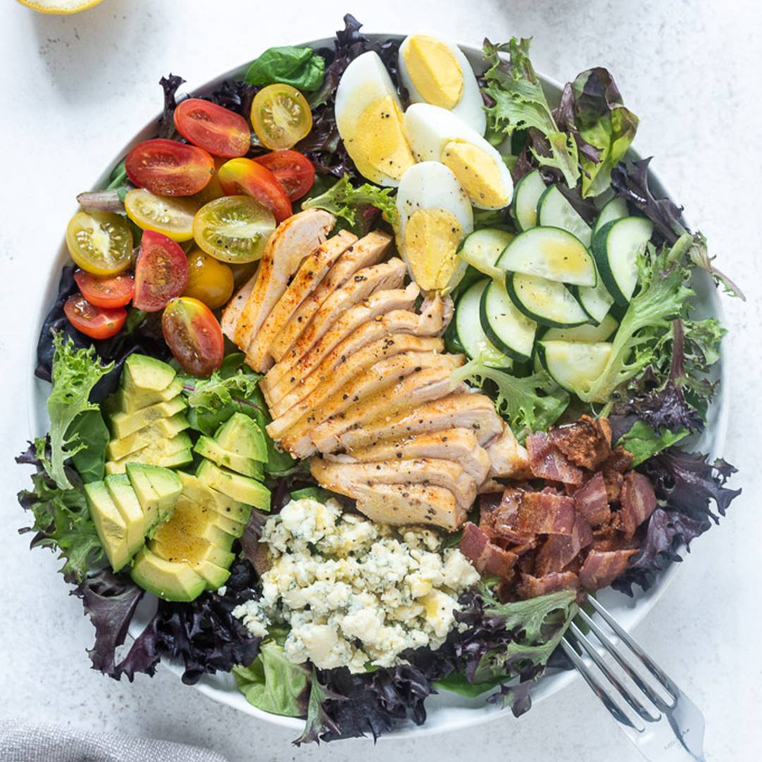 Chicken cobb salad with hard boiled egg