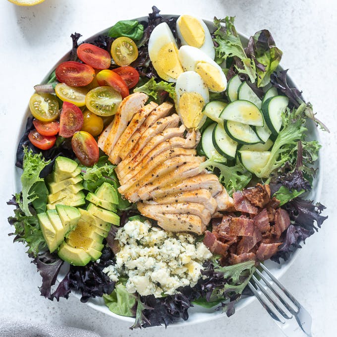 Chicken cobb salad with hard boiled egg