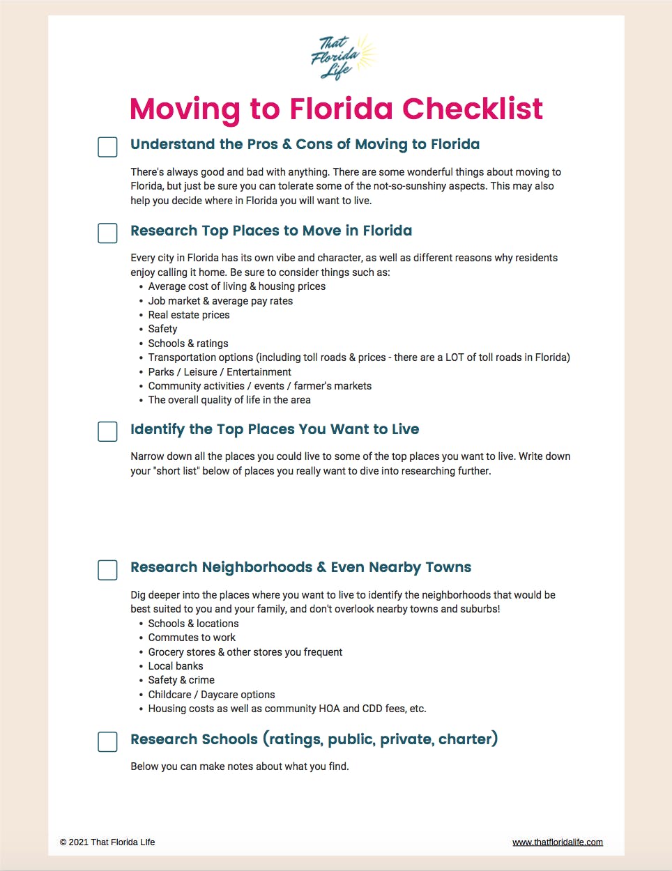 travel checklist for florida