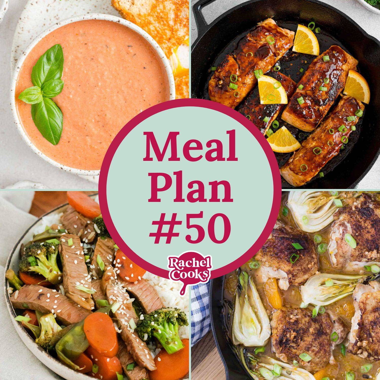 Meal plan graphic with text and photos of recipes included.