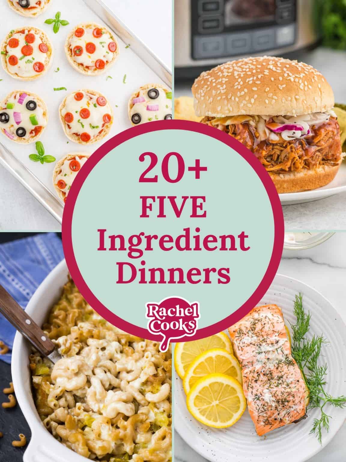 Four images, text reads "20+ five ingredient dinners."