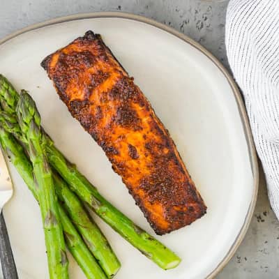 Salmon and asparagus.