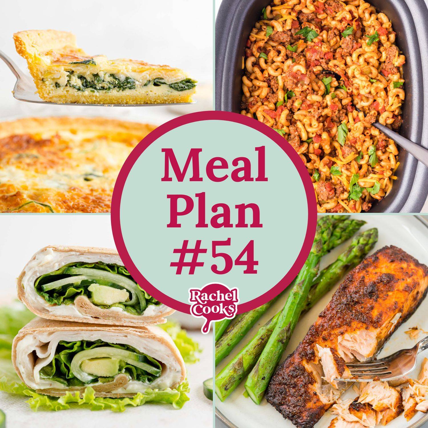 Graphic with four recipe images, plus text that reads "meal plan #54."