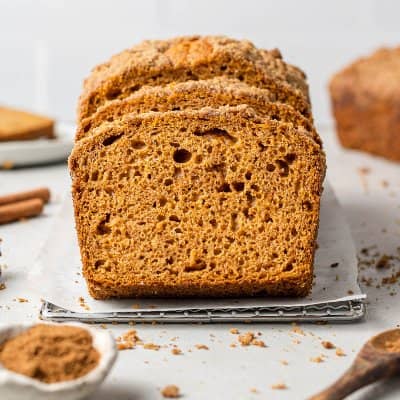 Sliced pumkin streusel bread.