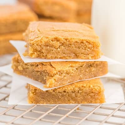 Stack of three blondie squares.