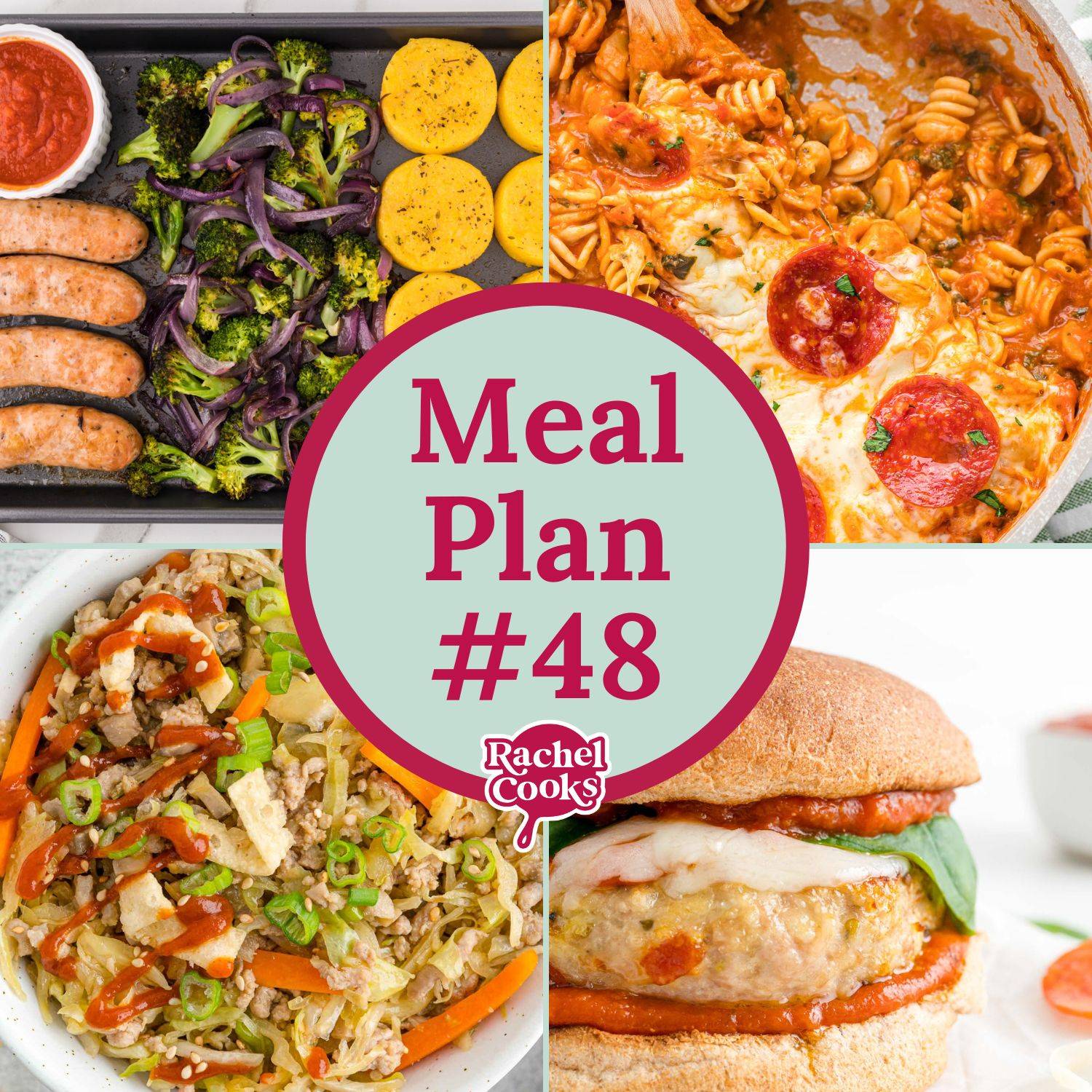 Meal plan 48 preview graphic with photos of recipes included.