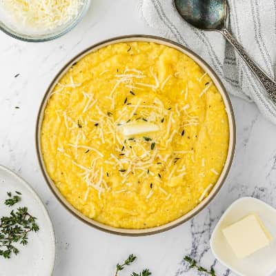 Instant pot polenta in a bowl.