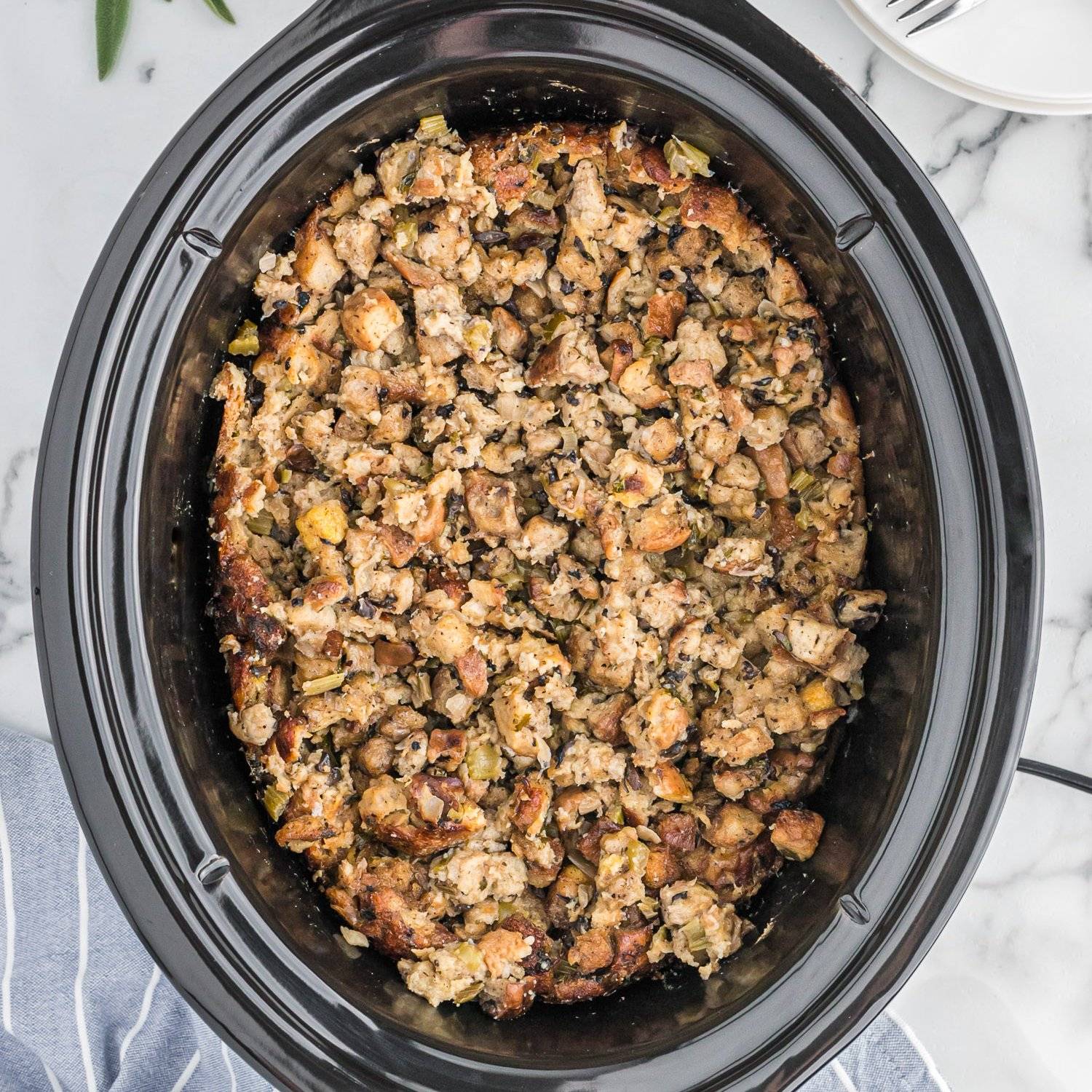Stuffing in a slow cooker.