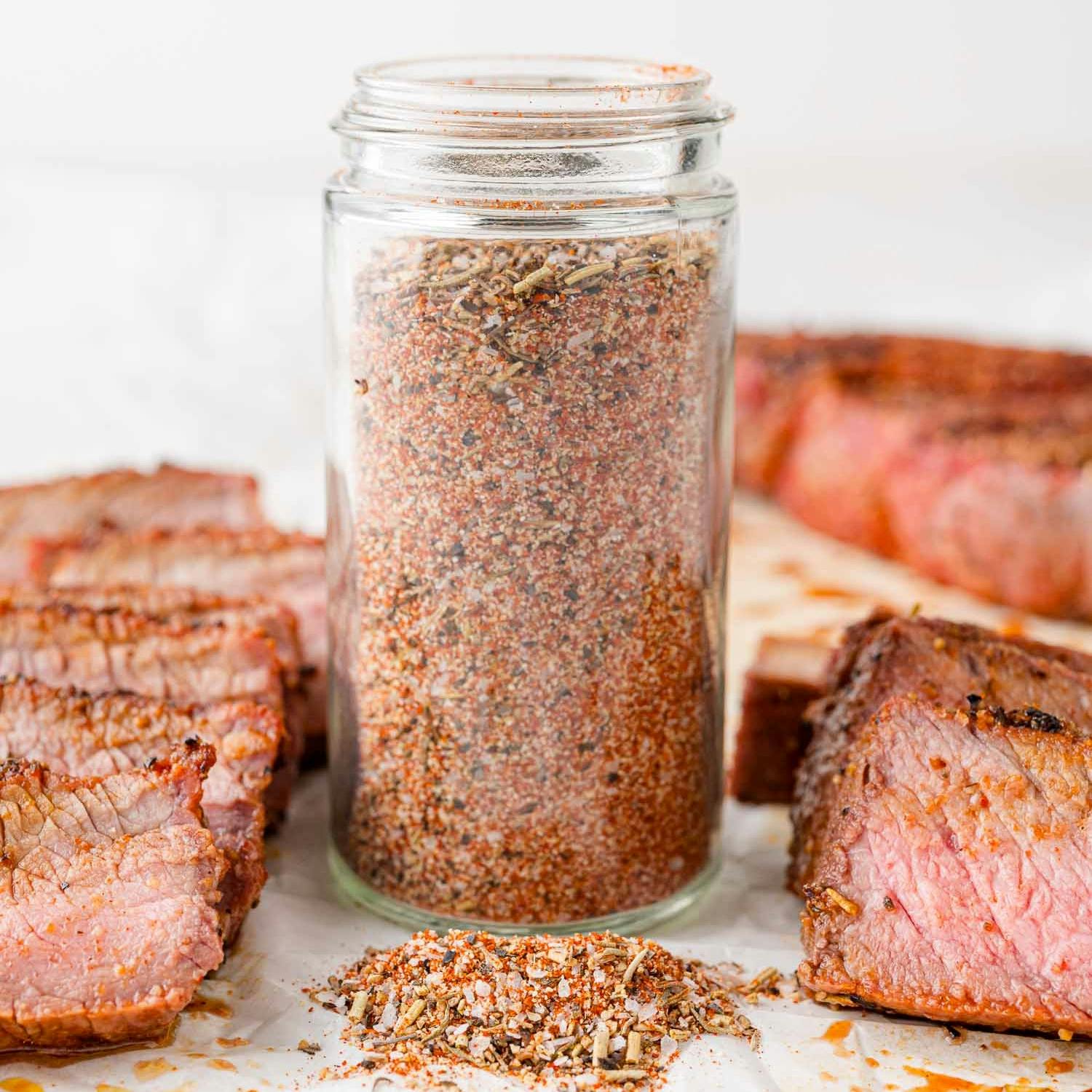 Steak seasoning in a small jar.