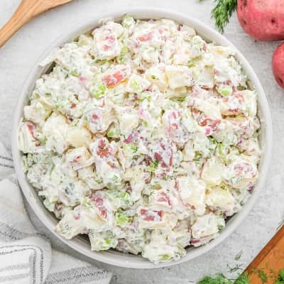 Dill potato salad in bowl.