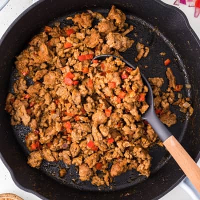 Ground turkey taco meat in a skillet.