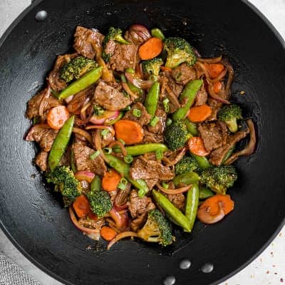 Beef stir fry with vegetables.