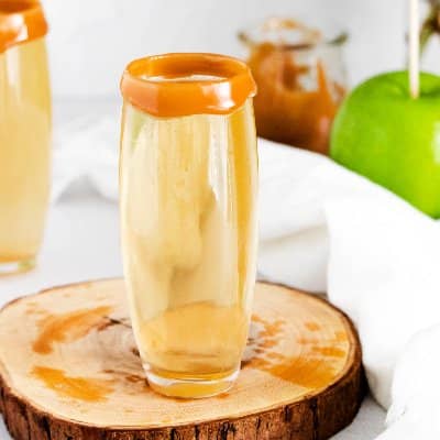 Apple cider mimosa with caramel rim.