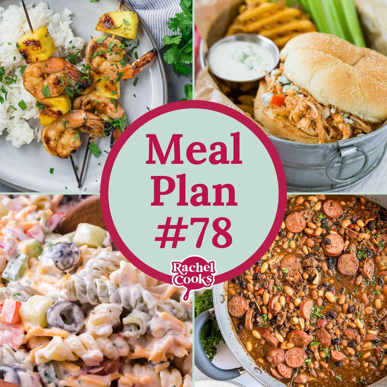 Meal plan preview image with photos of four of the recipes included, plus a text overlay that reads "meal plan #78."