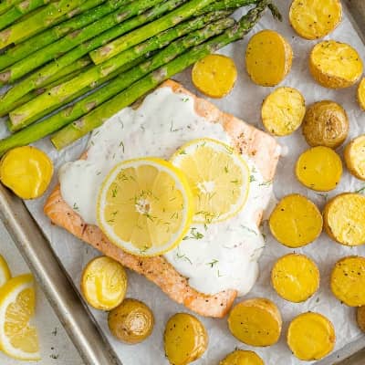 Salmon and Asparagus sheet pan dinner.
